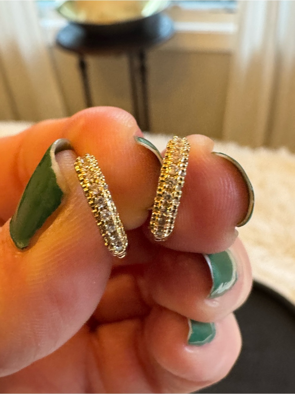 Set of 2 Gold Tone Pave Huggie Hoop Earrings - Picture 5 of 6